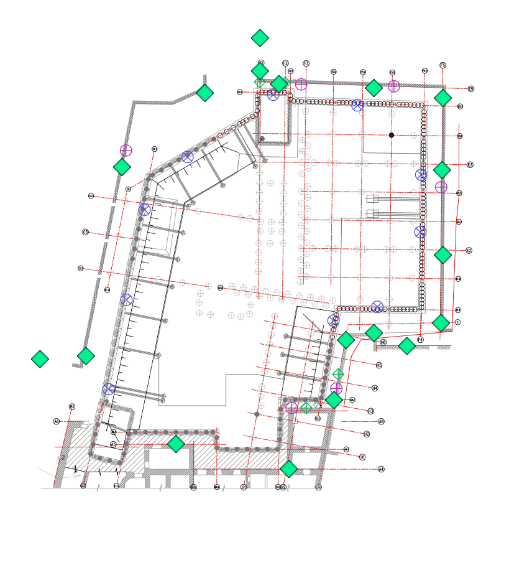 Schemat 1. Rozmieszczenie systemu HLC na budowie Nowego Teatru w Rydze-wydruk z platformy Quick View